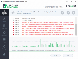 Loaris Trojan Remover - scanare în curs