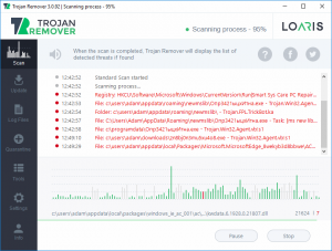 Loaris Trojan Remover - σάρωση σε διαδικασία