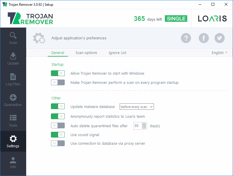 Loaris-inställningar