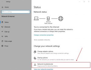 Network Status Settings - Network Troubleshooter