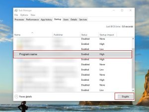 Task manager - Startup Tab Program Disable