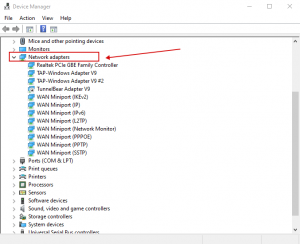 Win key + R devmgmt.msc Network adapters