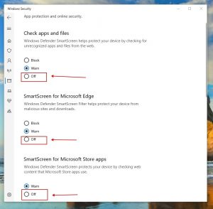 Check Apps and Files, SmartScreen for Microsoft Edge