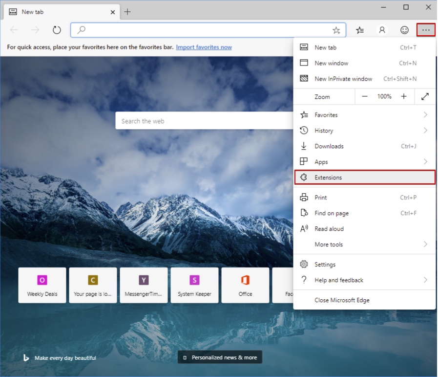 Extensions de menu Microsoft Edge