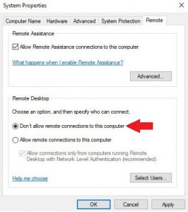 Advanced System Settings remote connections computer