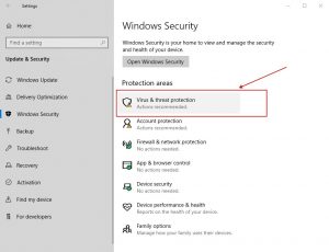 Windows security - ウイルス & threat protection