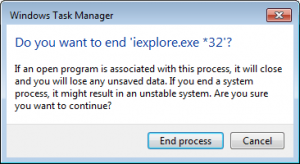 Windows Task Manager - پایان فرآیند بله