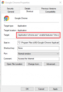 Google Chrome - DNS-over-HTTPS target