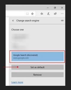 MS Edge - Change search engine