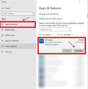 Apps and Features Uninstall unwanted programs