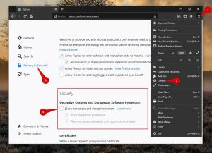 Switch off Deceptive Site Ahead alerts in Firefox