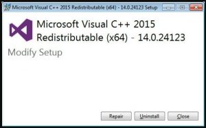 Microsoft Visual C++ 2015 Змінити налаштування