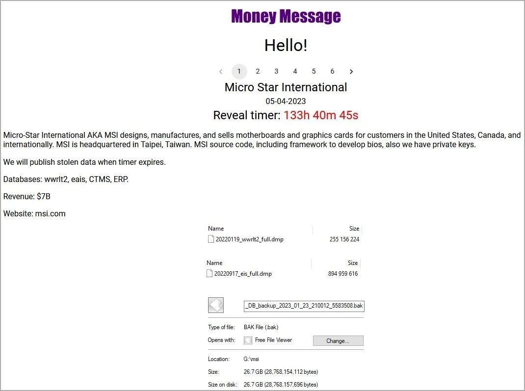 Money Message Hackad MSI